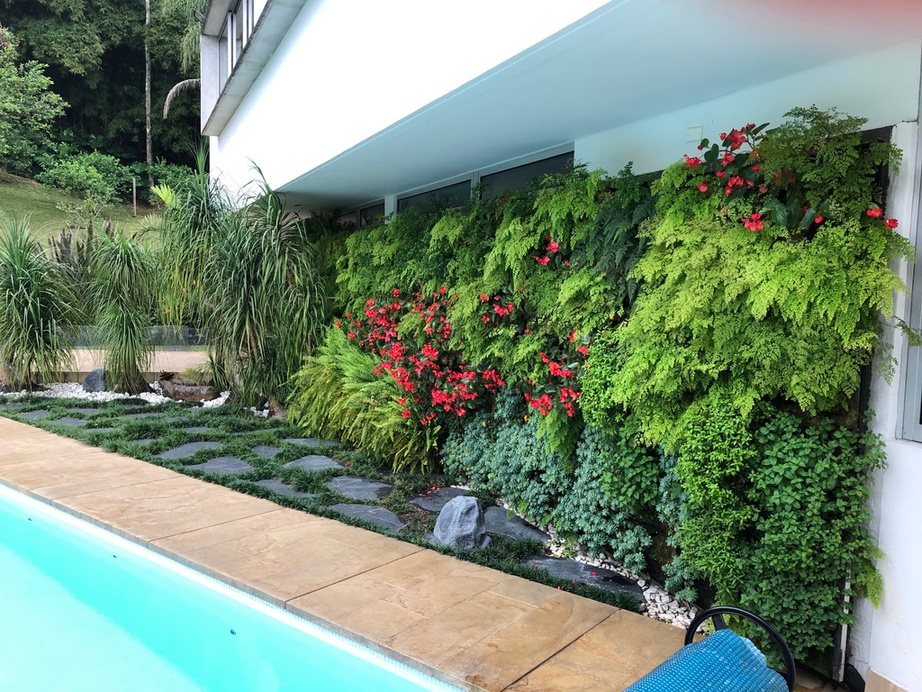 Jardín vertical exterior diseñado y ejecutado por Follajes